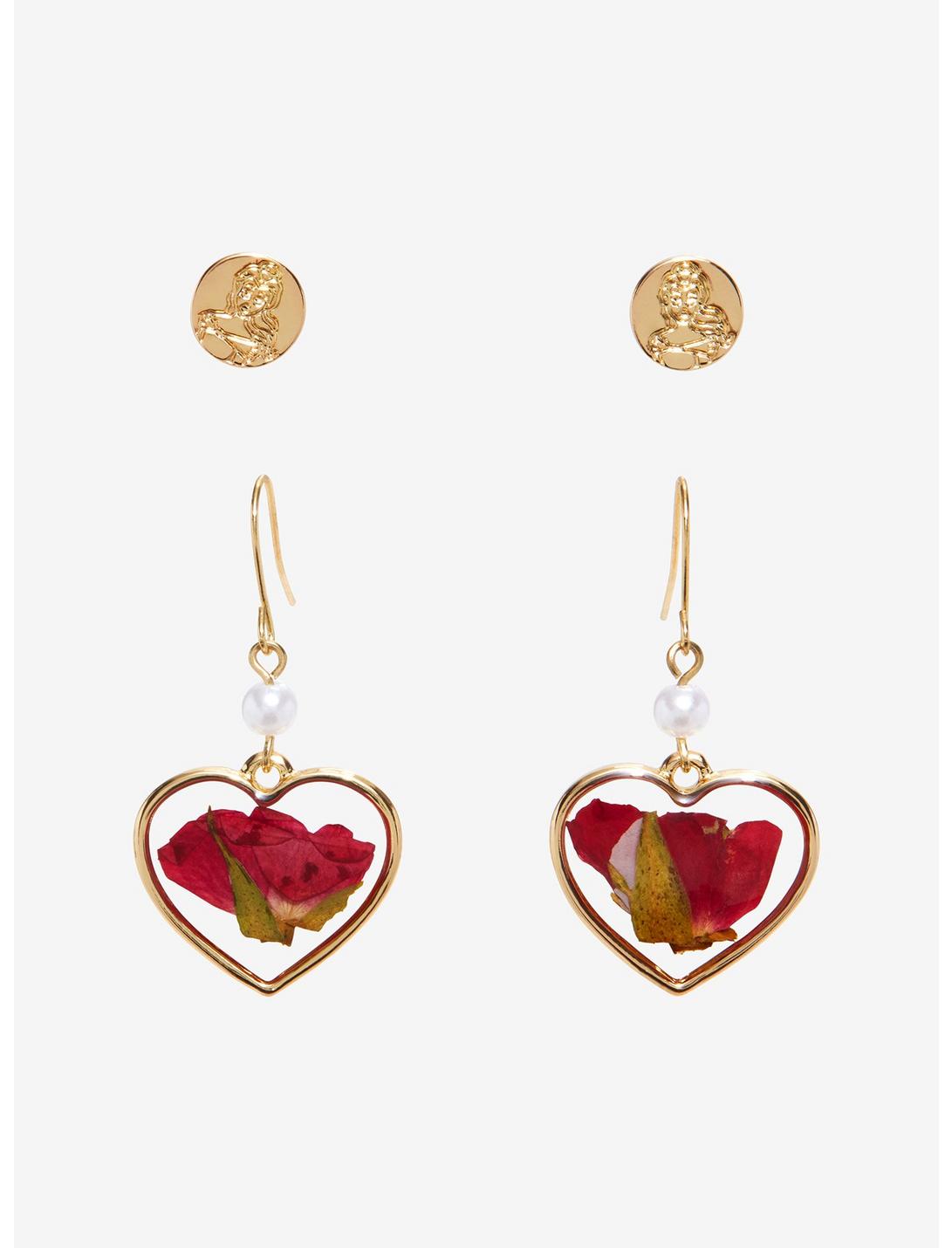 Disney Beauty And The Beast Dried Rose Earring Set, , hi-res