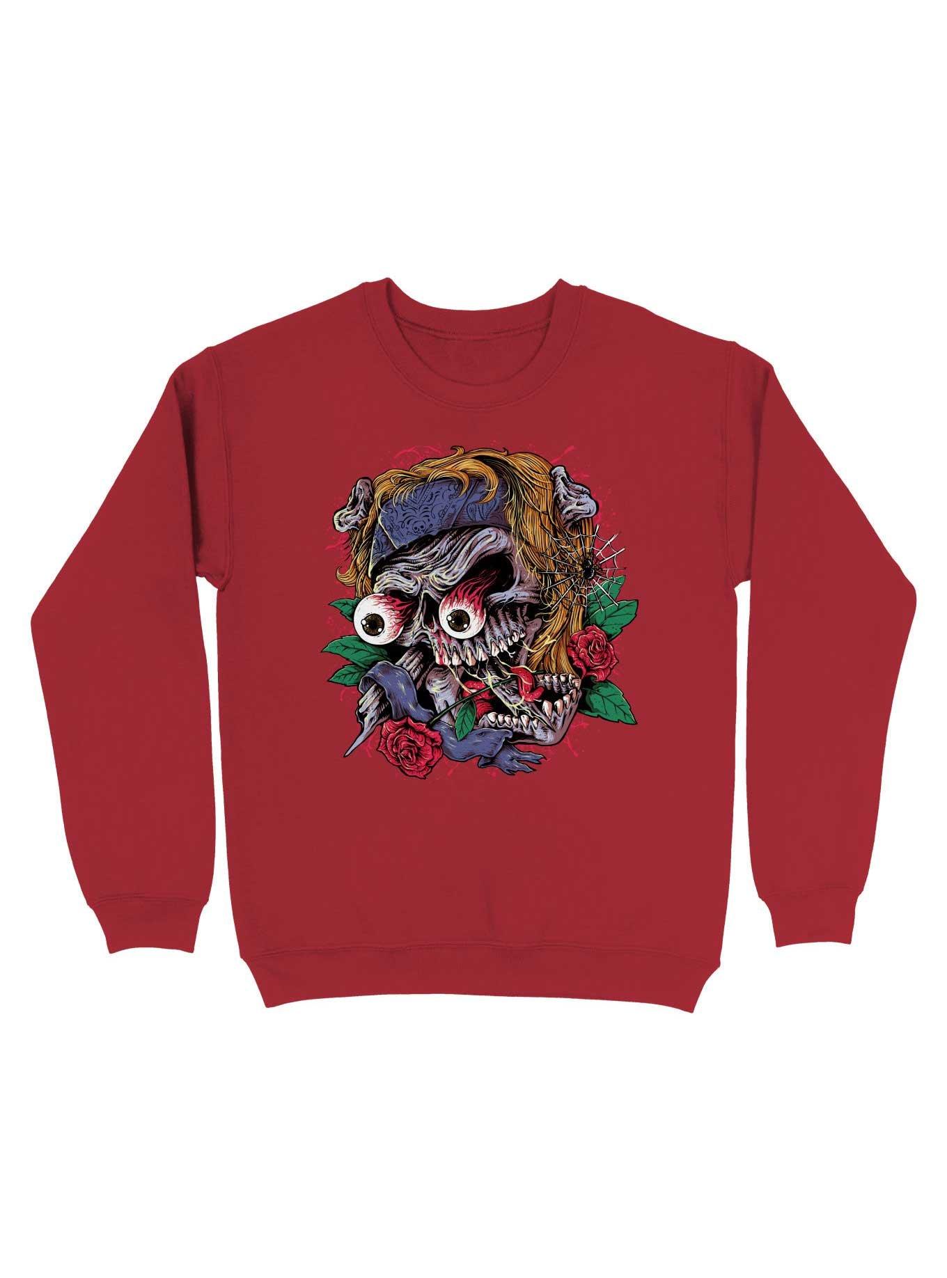 Rock Skull Sweatshirt, RED, hi-res