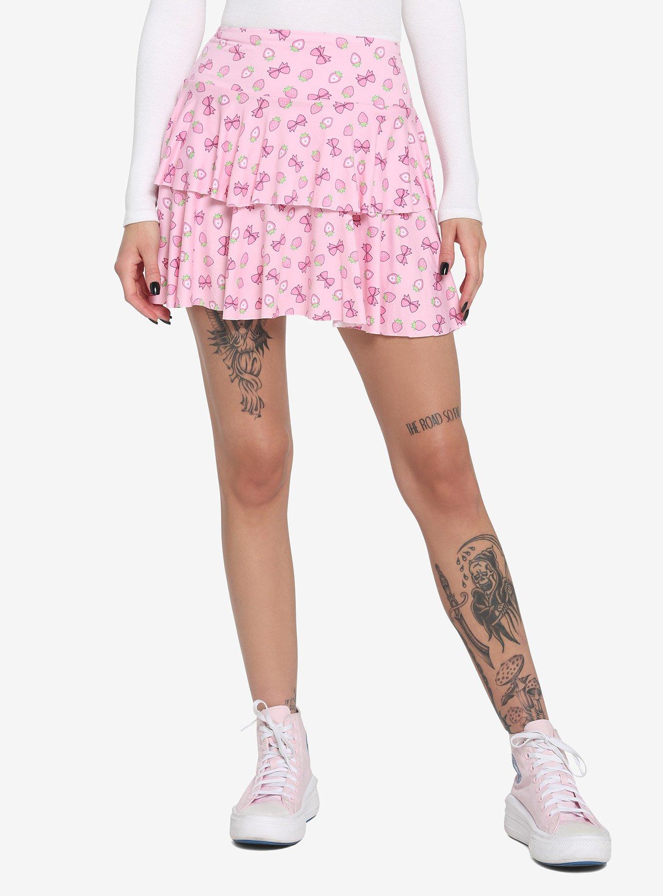 Stawberries & Bows Tiered Skirt, MULTI, hi-res