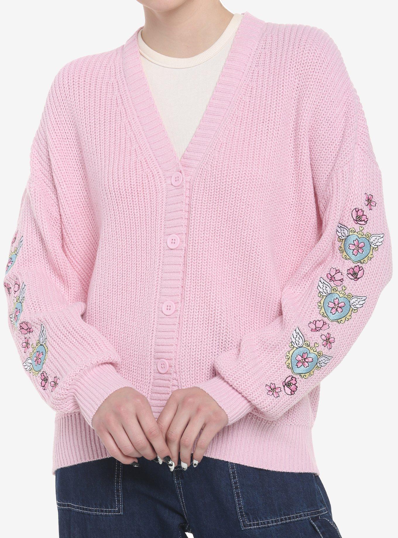 Sakura Angel Wings Pastel Pink Girls Oversized Cardigan, PINK, hi-res