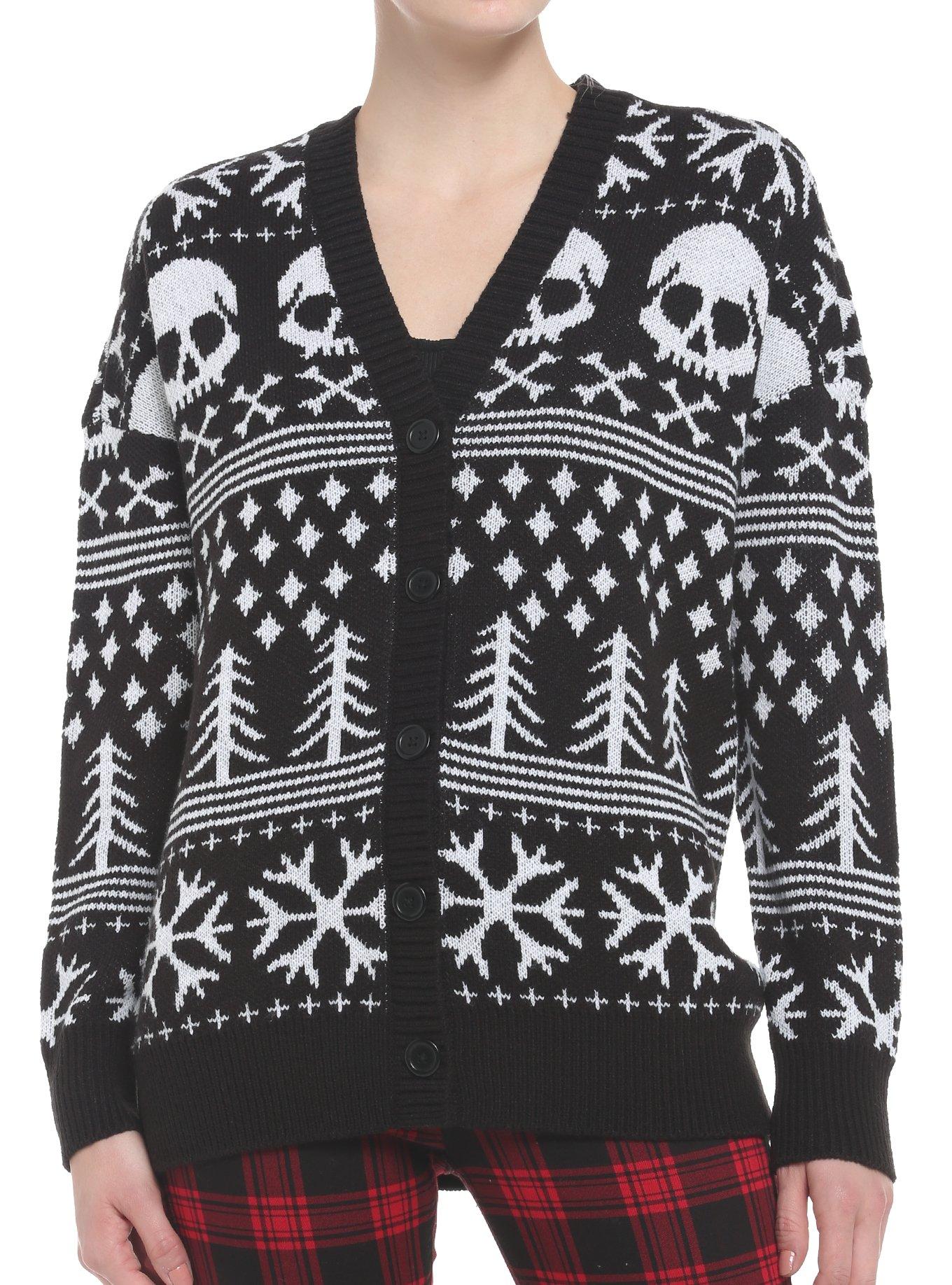Skulls & Bones Fair Isle Girls Oversized Cardigan, BLACK, hi-res