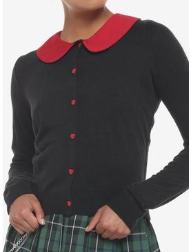 Red & Black Heart Collar Girls Crop Cardigan, , hi-res