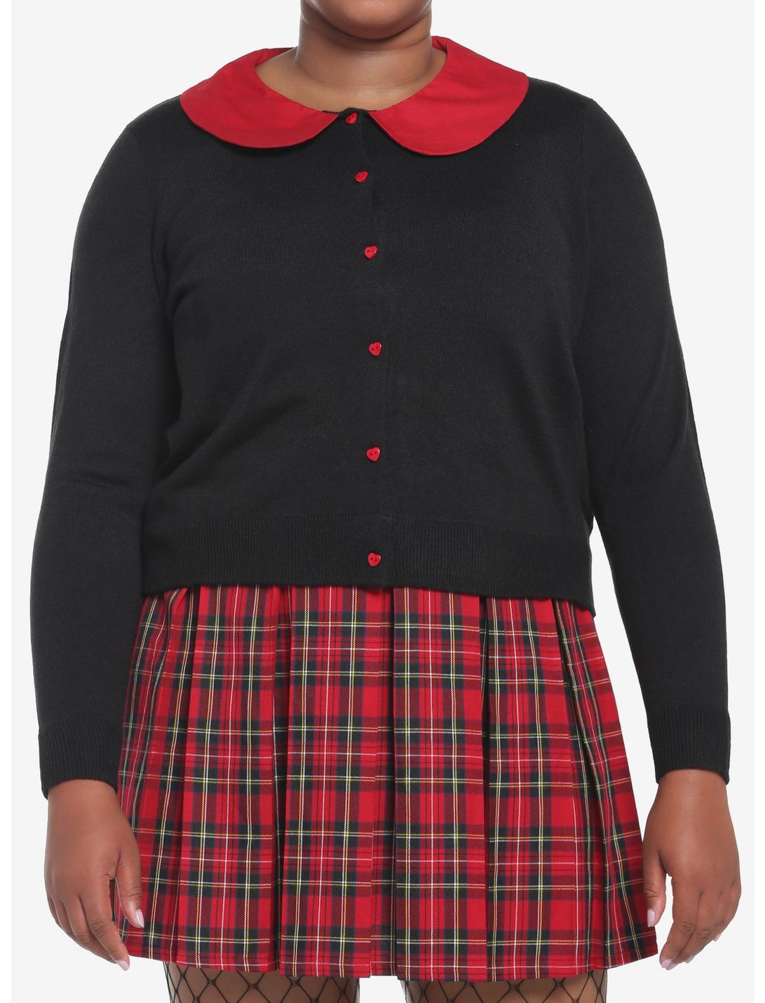 Red & Black Heart Collar Girls Crop Cardigan Plus Size, BLACK, hi-res