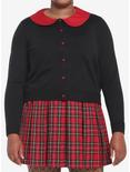 Red & Black Heart Collar Girls Crop Cardigan Plus Size, BLACK, hi-res