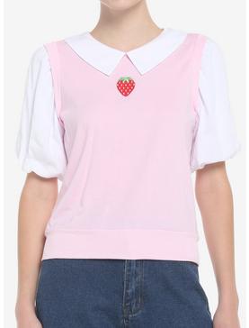 Strawberry Twofer Sweater Vest & Collar Girls Top, , hi-res