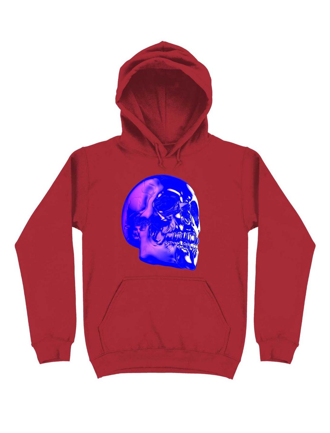 Skull Horror Synthwave Undead Skull 3D Hoodie, RED, hi-res