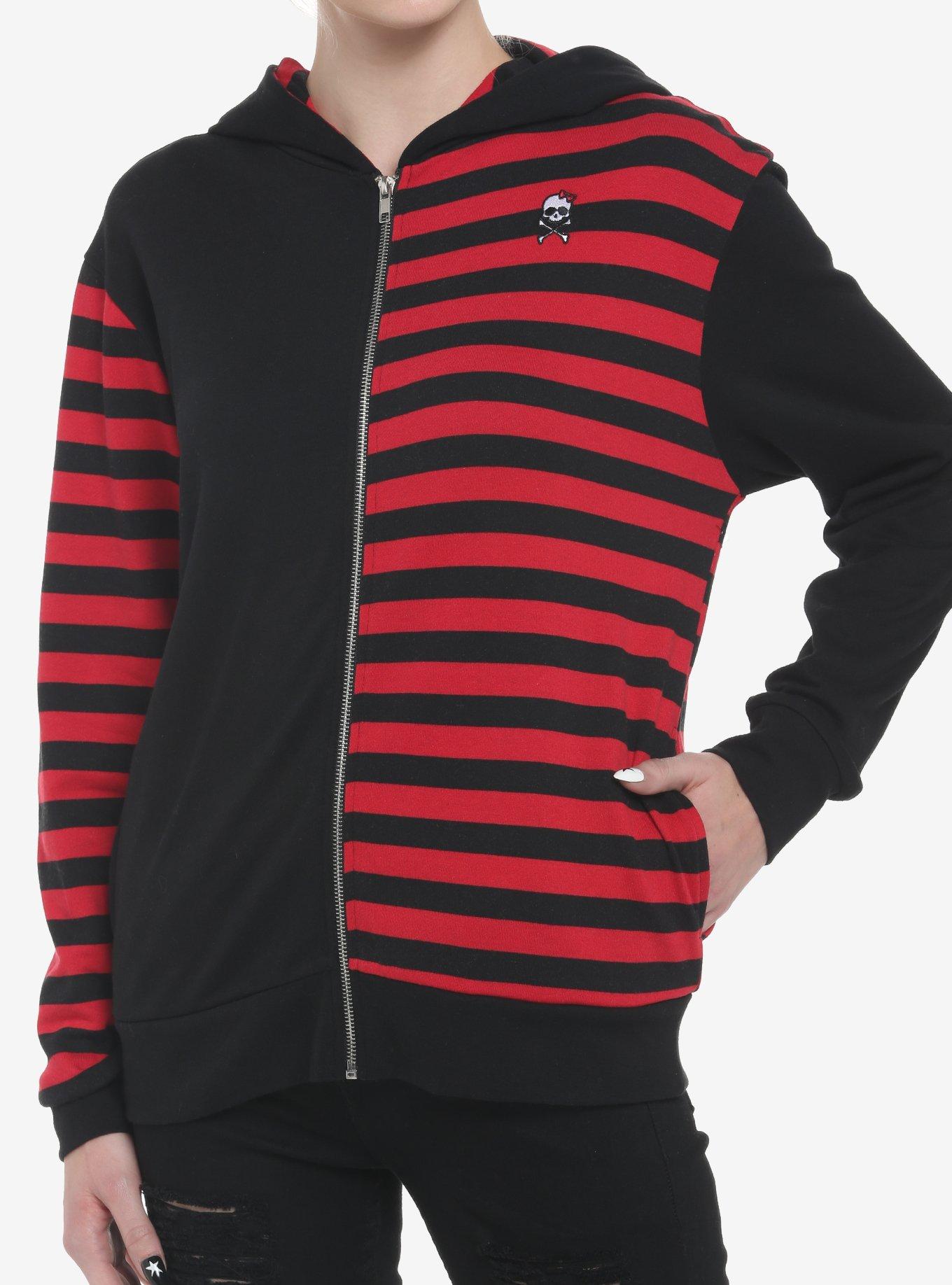 Black & Red Stripe Split Girls Hoodie