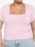 Pastel Pink Puff-Sleeve Girls Crop Top Plus Size, PINK, hi-res