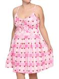 Strawberry Plaid Lace-Up Dress Plus Size, PLAID - PINK, hi-res