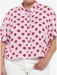 Strawberry Allover Print Crop Girls Woven Button-Up Plus Size, PINK, hi-res