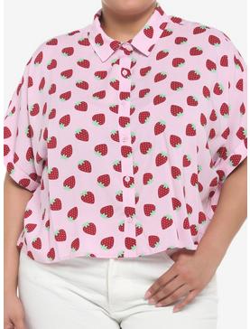 Strawberry Allover Print Crop Girls Woven Button-Up Plus Size, , hi-res