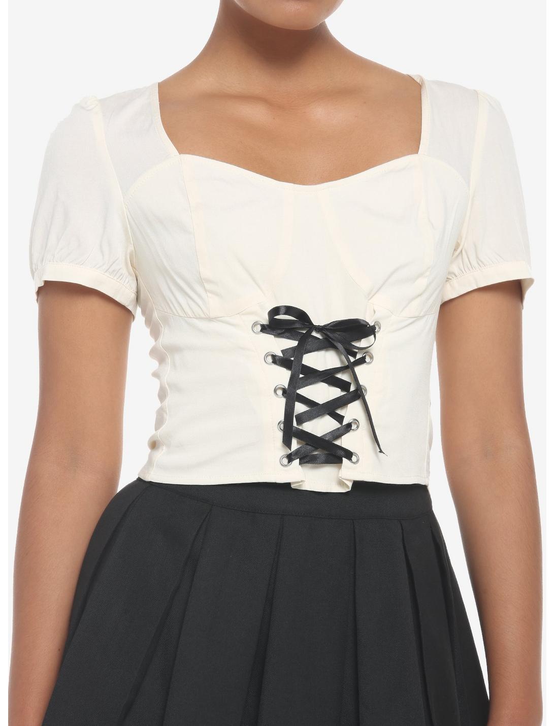 Ivory Corset Lace-Up Girls Crop Top, IVORY, hi-res