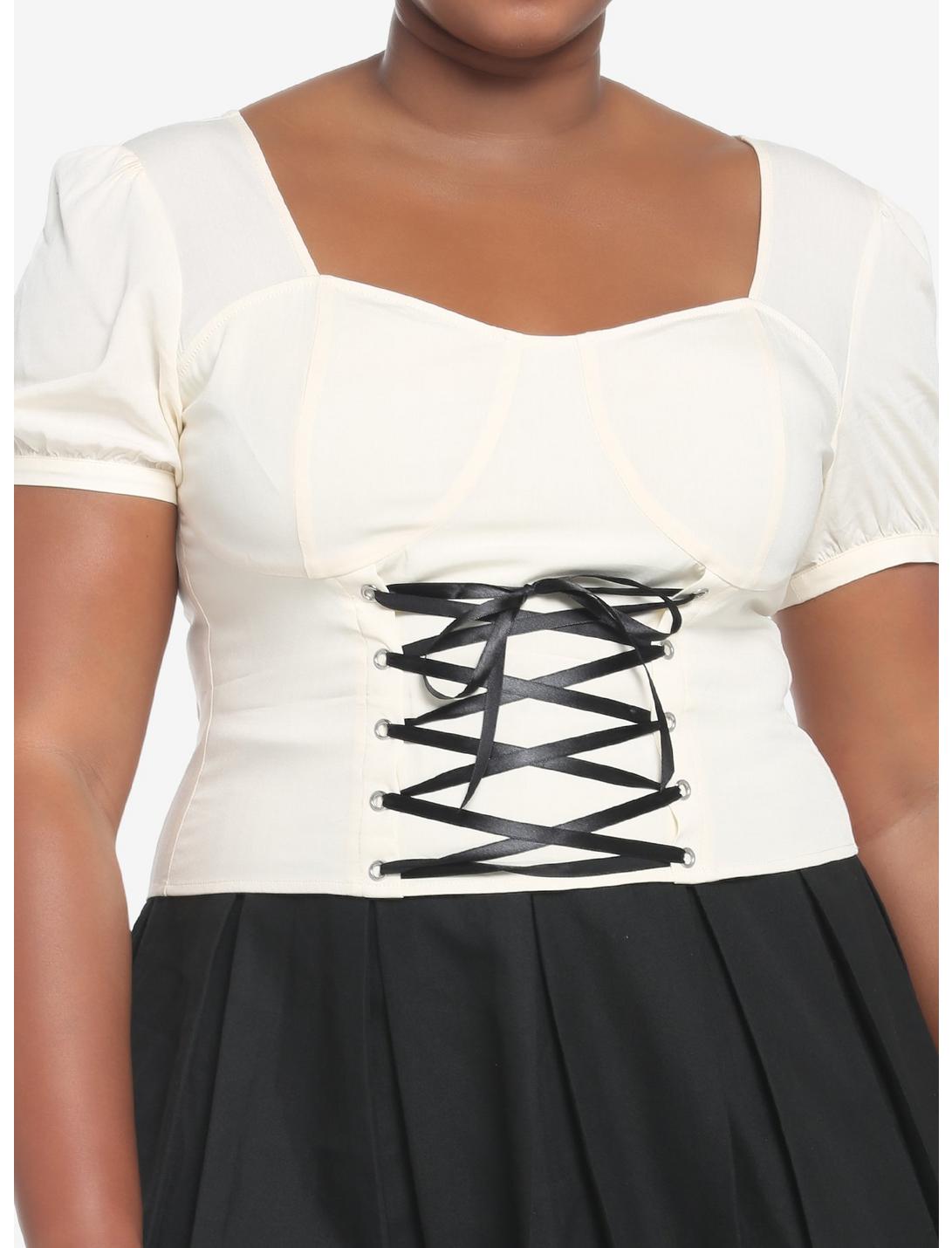 Ivory Corset Lace-Up Girls Crop Top Plus Size, IVORY, hi-res