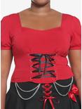 Red & Black Corset Lace-Up Girls Crop Top Plus Size, RED, hi-res