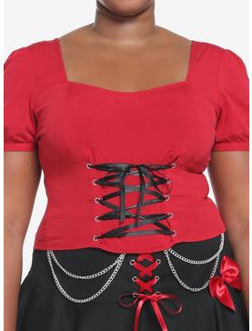 Red & Black Corset Lace-Up Girls Crop Top Plus Size, , hi-res