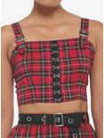 Red Plaid Buckle Strap Girls Crop Tank Top, RED, hi-res