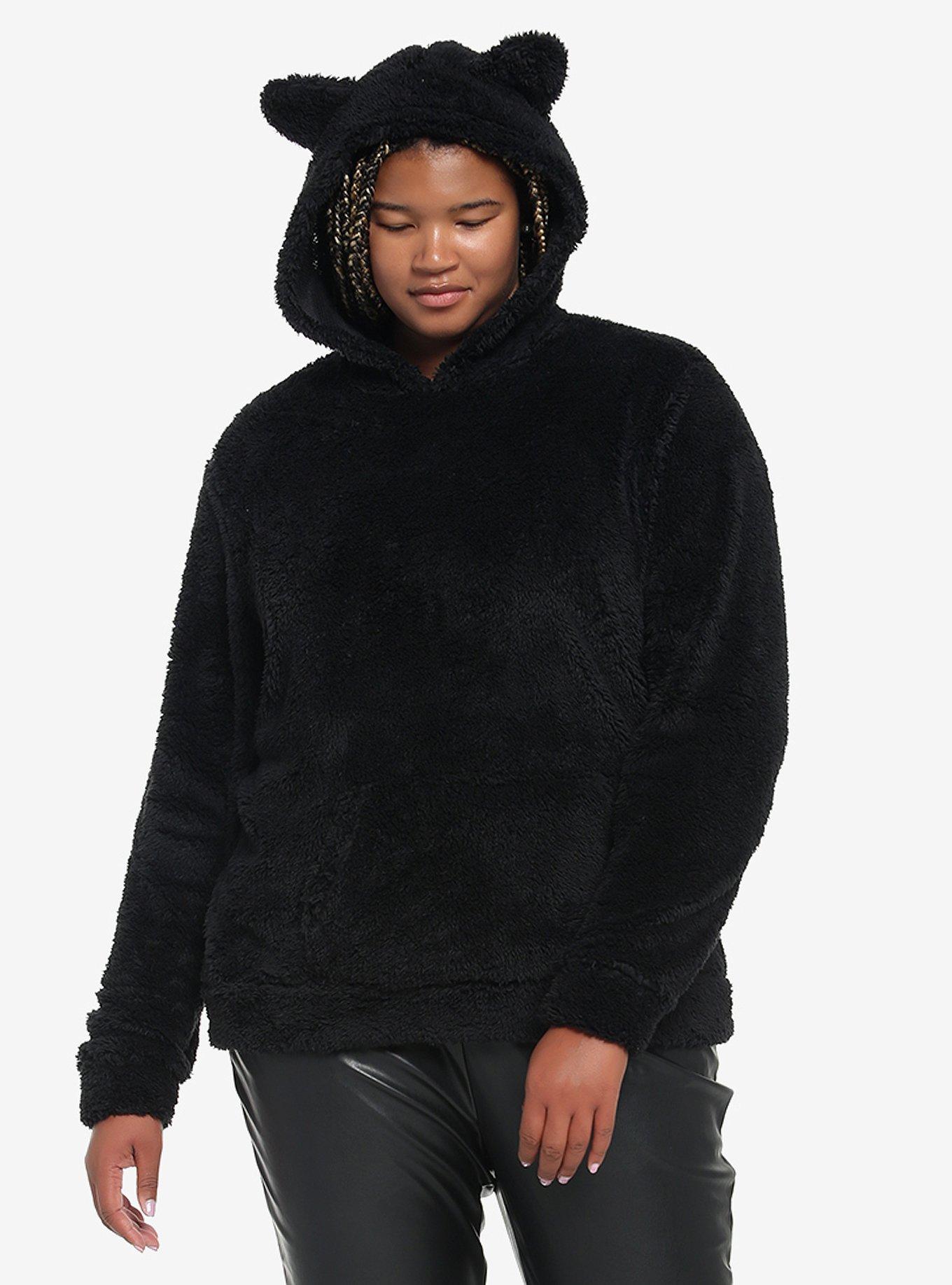 Black Teddy Bear Girls Hoodie With 3D Ears Plus Size