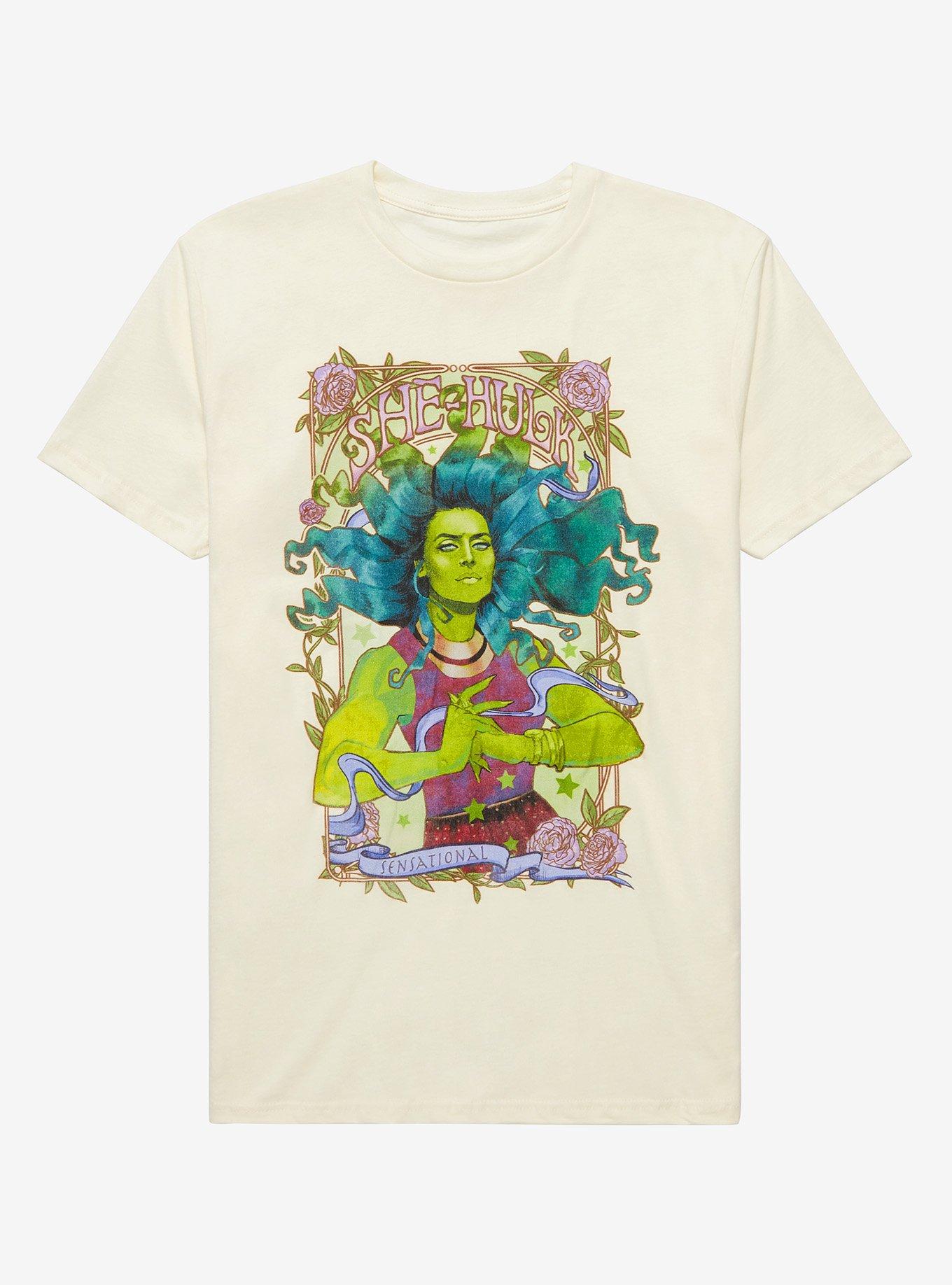 Marvel She-Hulk Floral Watercolor Portrait T-Shirt - BoxLunch Exclusive , , hi-res