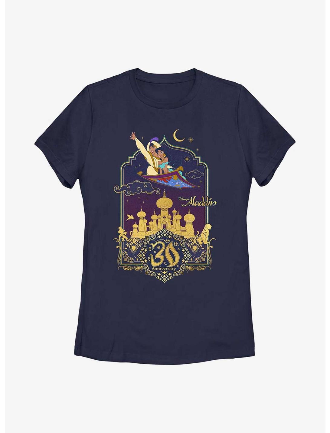 Disney Aladdin 30th Anniversary Aladdin & Jasmine Flying Carpet Womens T-Shirt, NAVY, hi-res