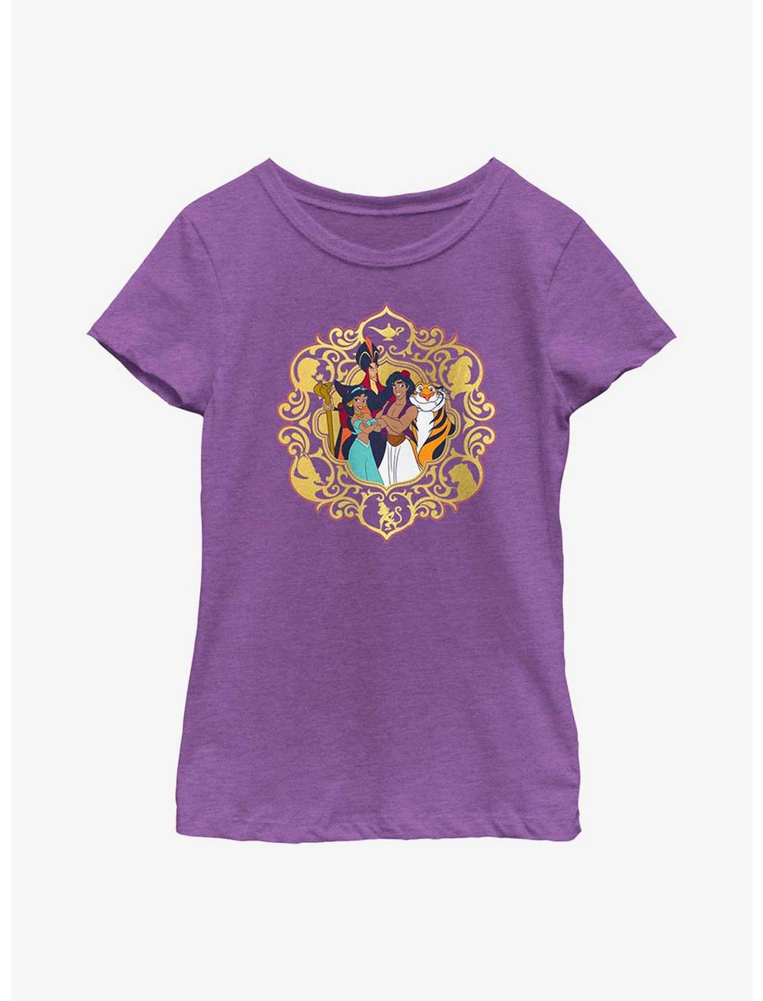 Disney Aladdin 30th Anniversary Group Together Framed Youth Girls T-Shirt, PURPLE BERRY, hi-res