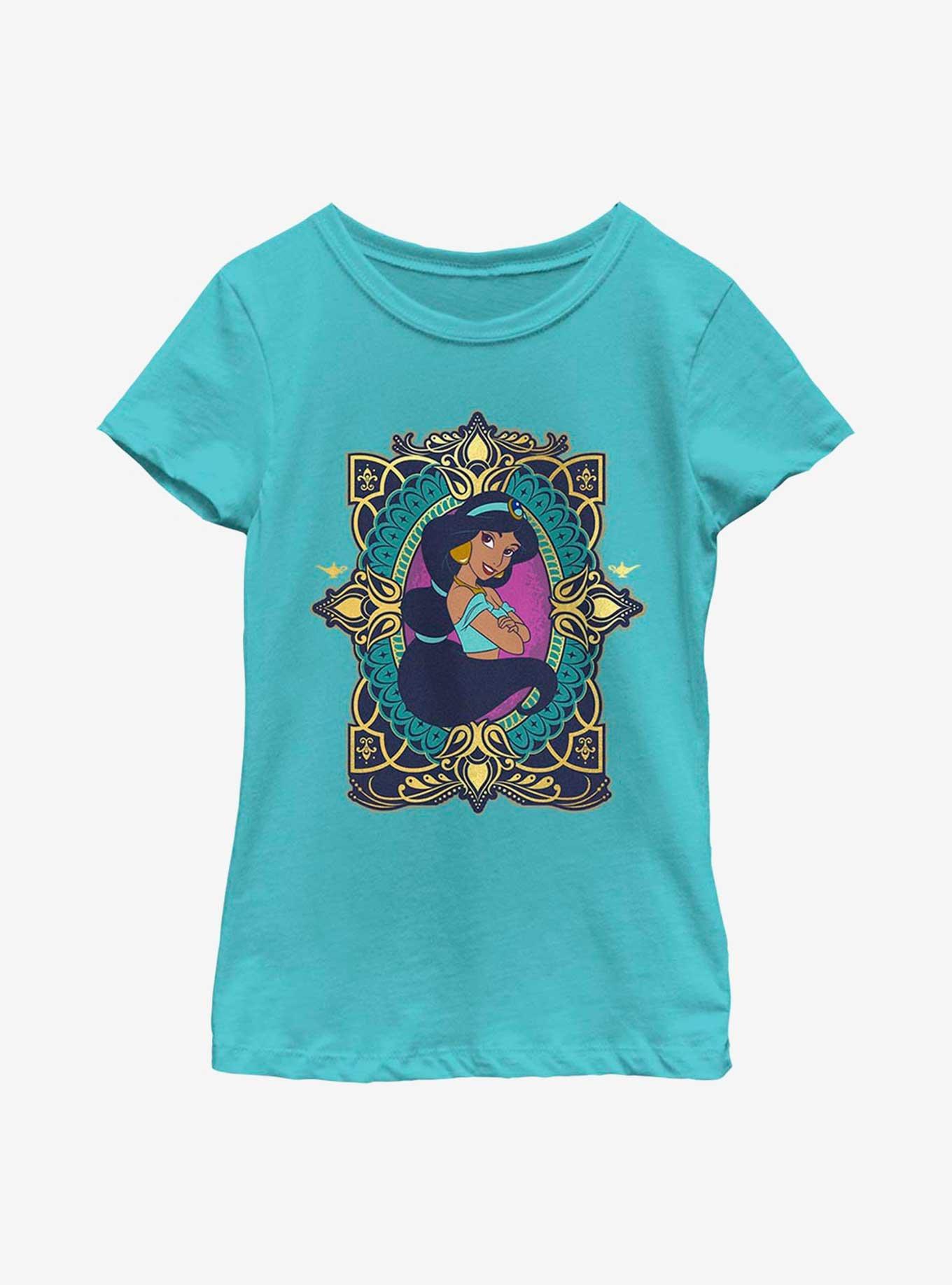 Disney Aladdin 30th Anniversary Jasmine Badge Youth Girls T-Shirt, TAHI BLUE, hi-res