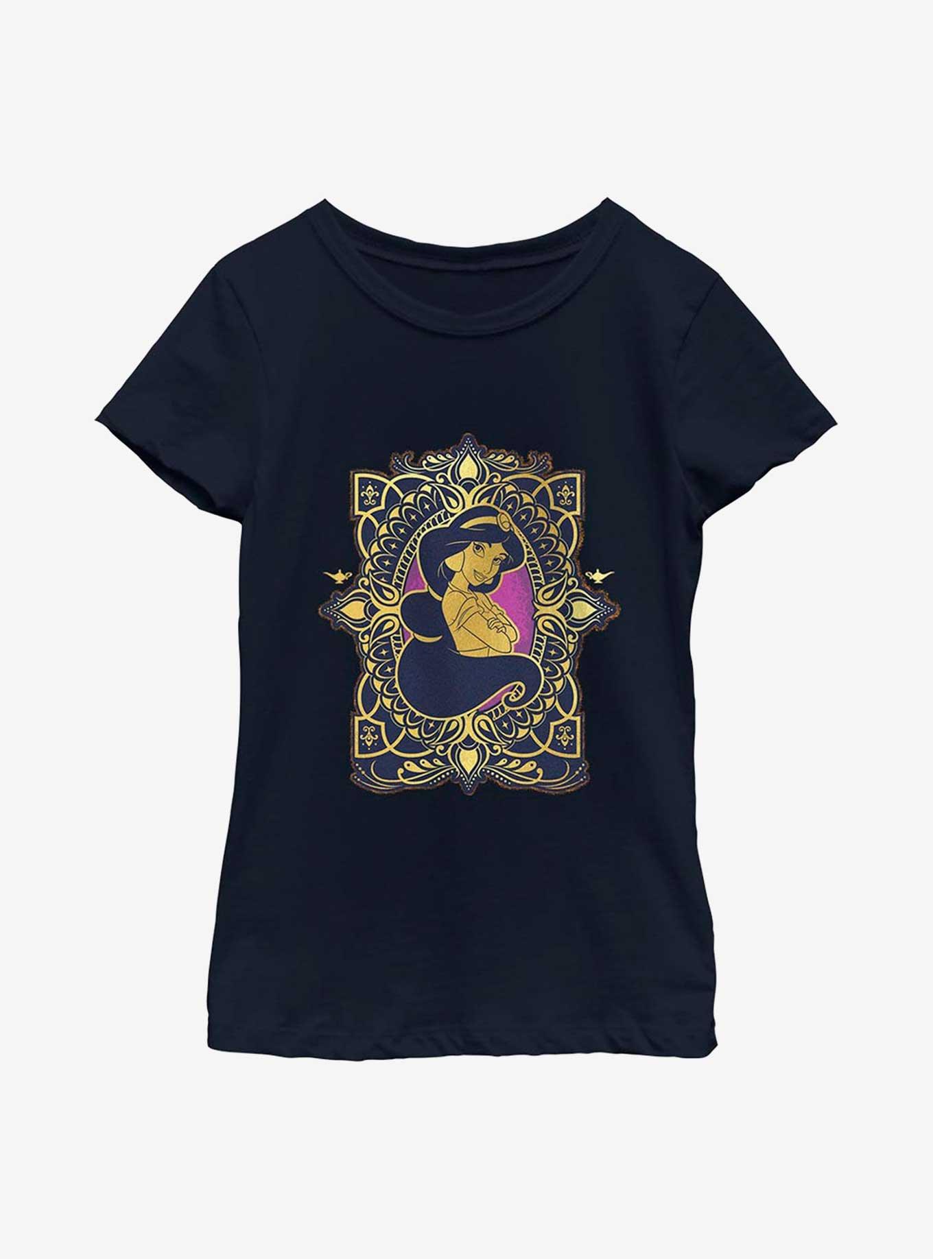 Disney Aladdin 30th Anniversary Jasmine Badge Youth Girls T-Shirt, NAVY, hi-res