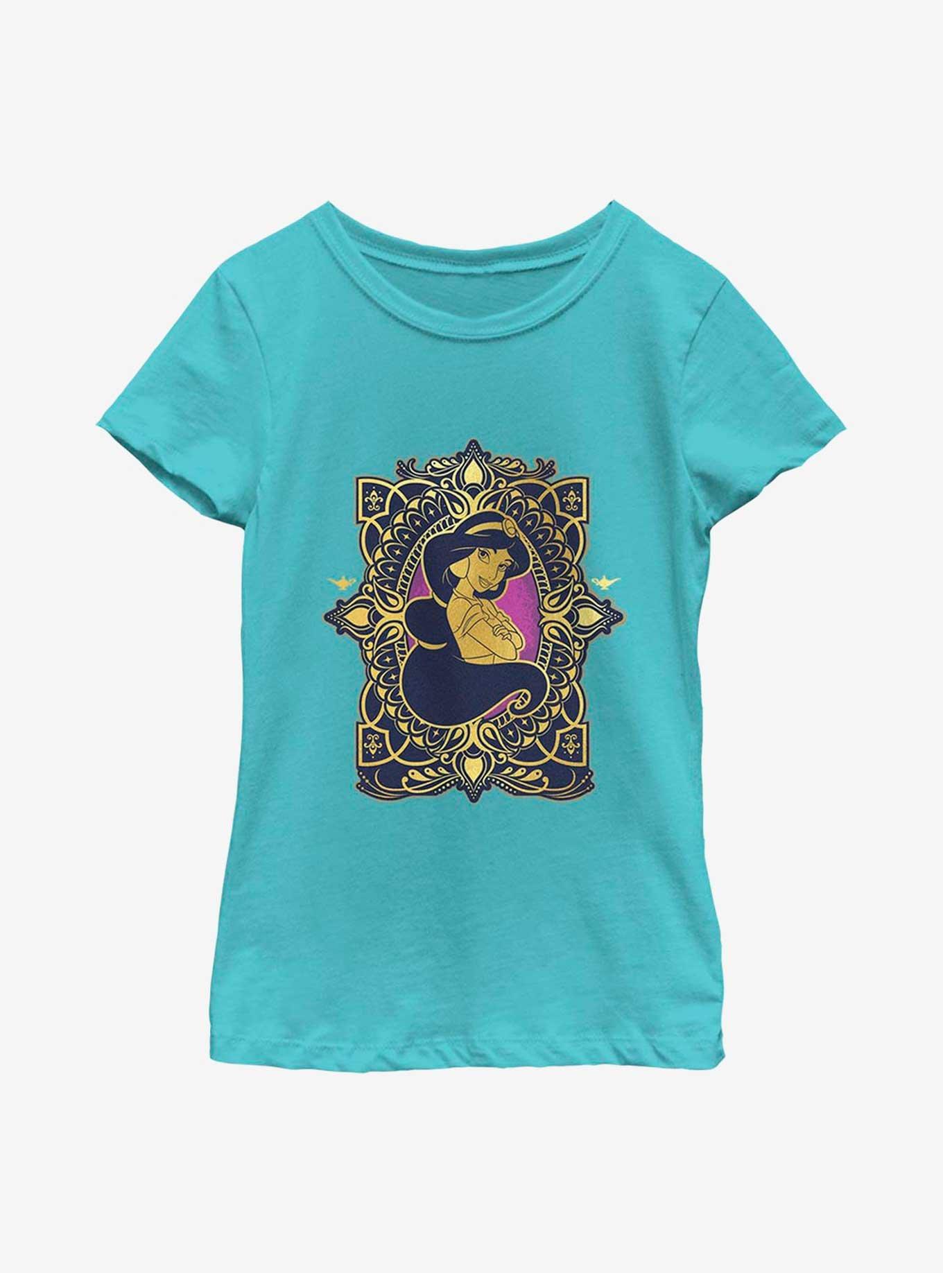 Disney Aladdin 30th Anniversary Jasmine Badge Youth Girls T-Shirt, TAHI BLUE, hi-res