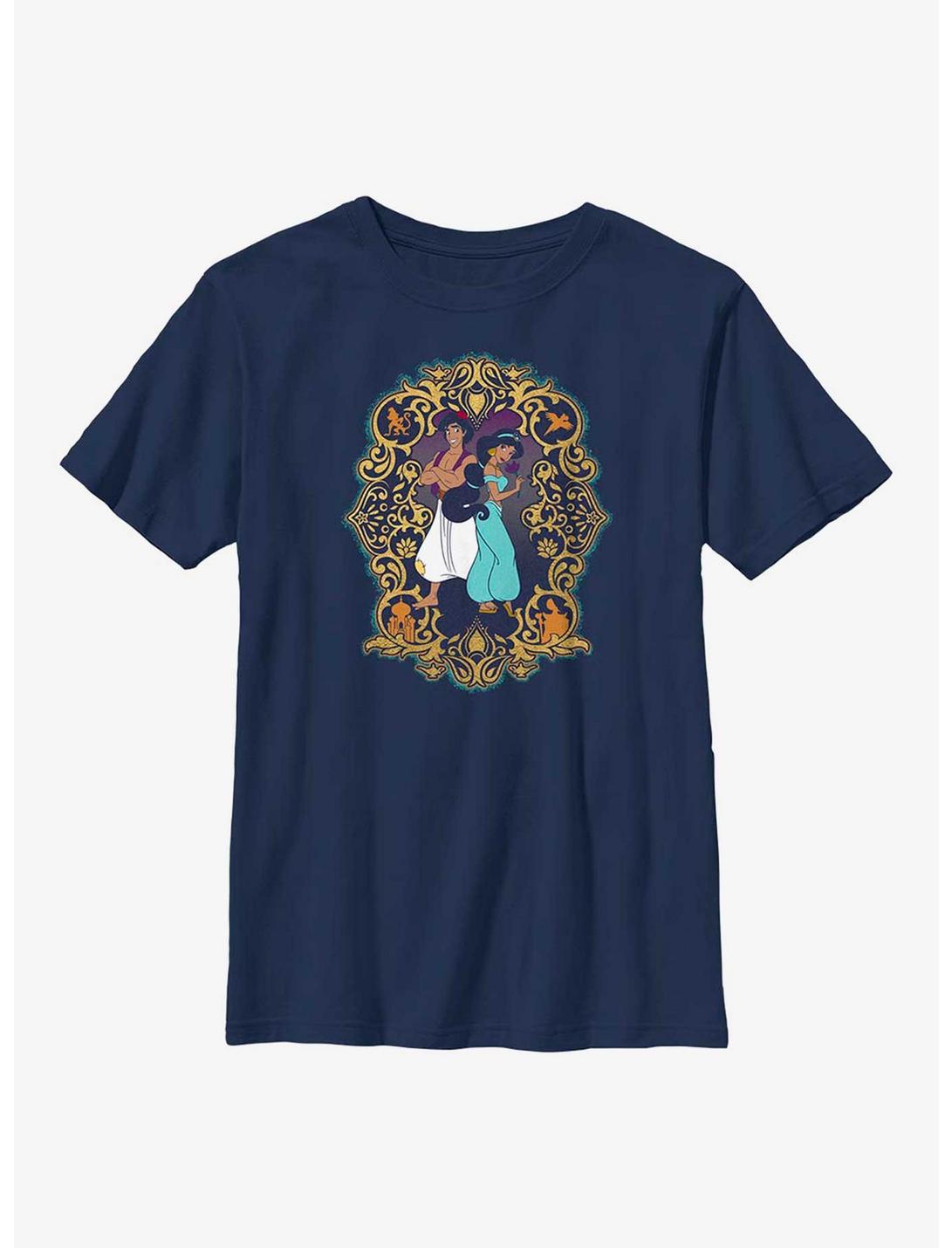 Disney Aladdin 30th Anniversary Aladdin & Jasmine Frame Youth T-Shirt, NAVY, hi-res