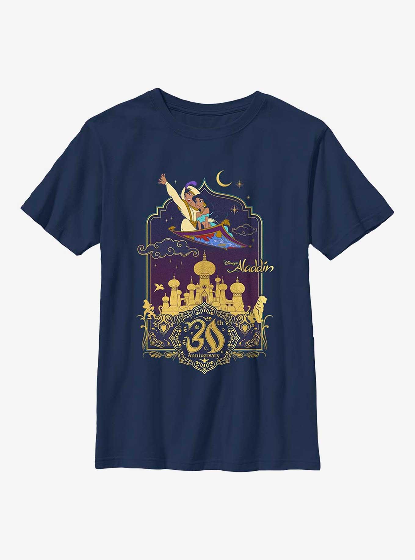 Disney Aladdin 30th Anniversary Aladdin & Jasmine Flying Carpet Youth T-Shirt, NAVY, hi-res