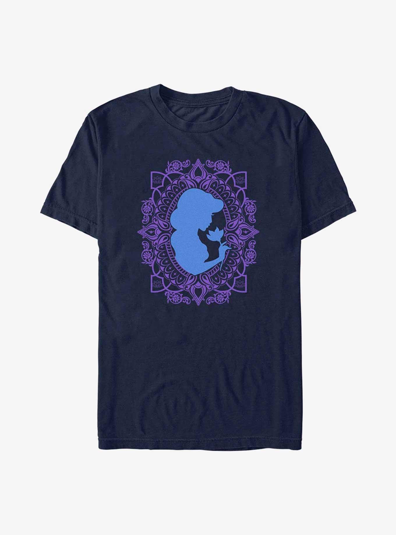 Disney Aladdin 30th Anniversary Jasmine Flower Frame Silhouette T-Shirt, NAVY, hi-res