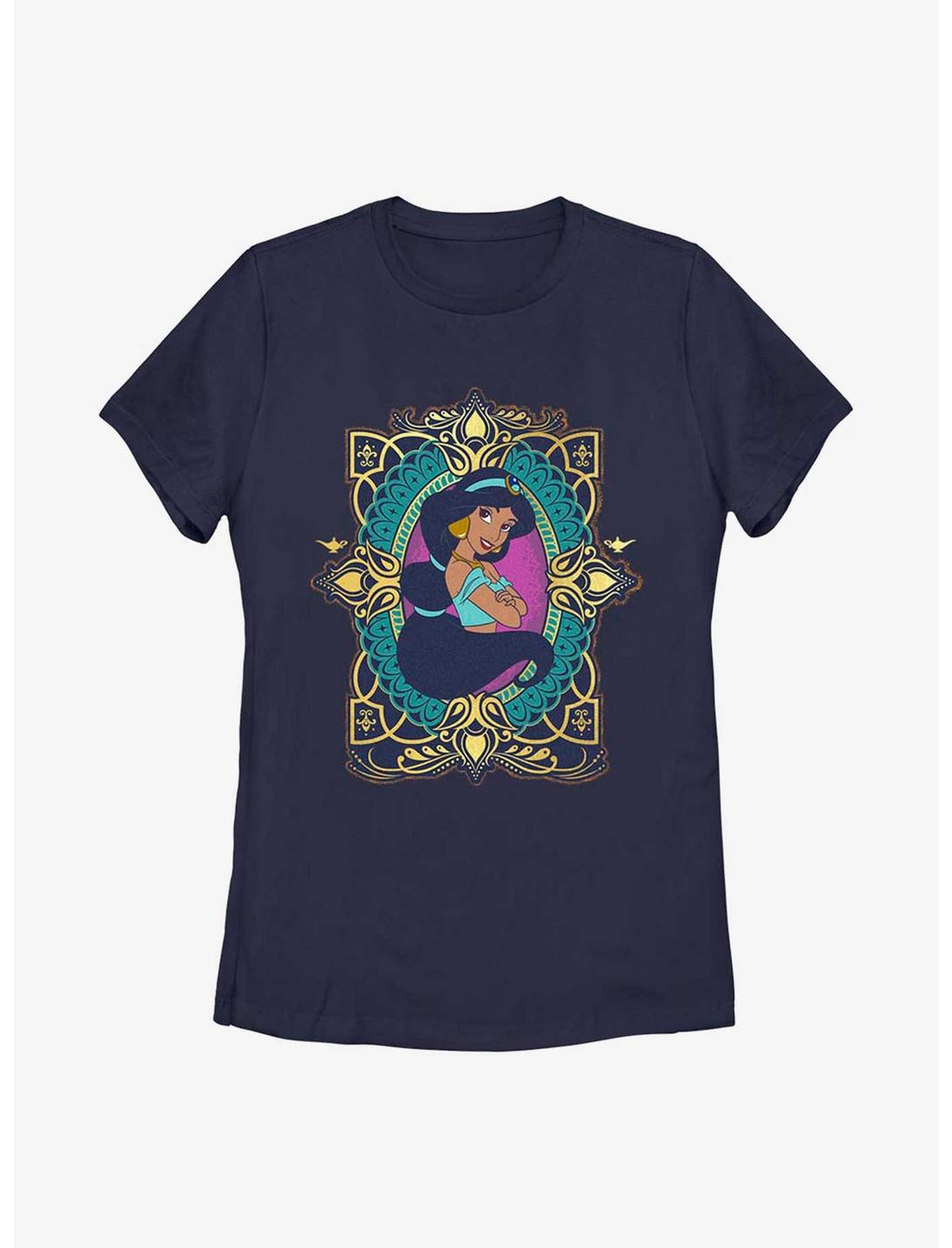 Disney Aladdin 30th Anniversary Jasmine Badge Womens T-Shirt, NAVY, hi-res