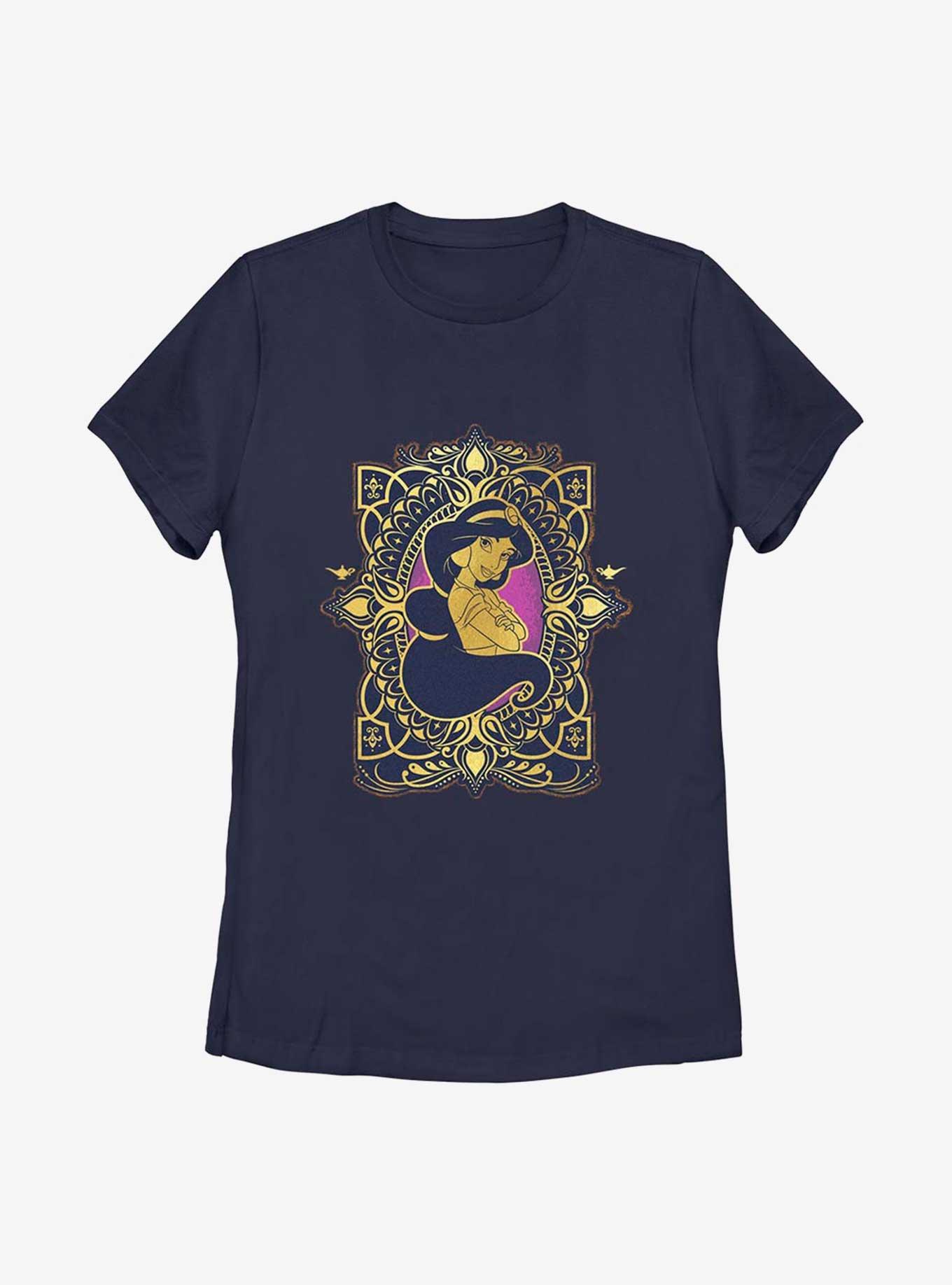 Disney Aladdin 30th Anniversary Jasmine Badge Womens T-Shirt, NAVY, hi-res