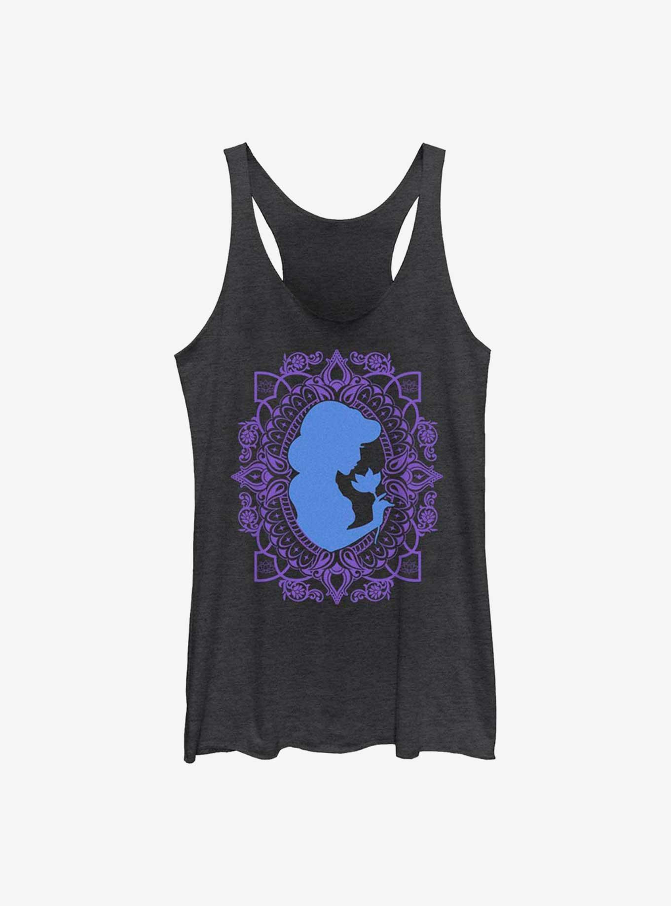 Disney Aladdin 30th Anniversary Jasmine Flower Frame Silhouette Womens Tank Top, BLK HTR, hi-res