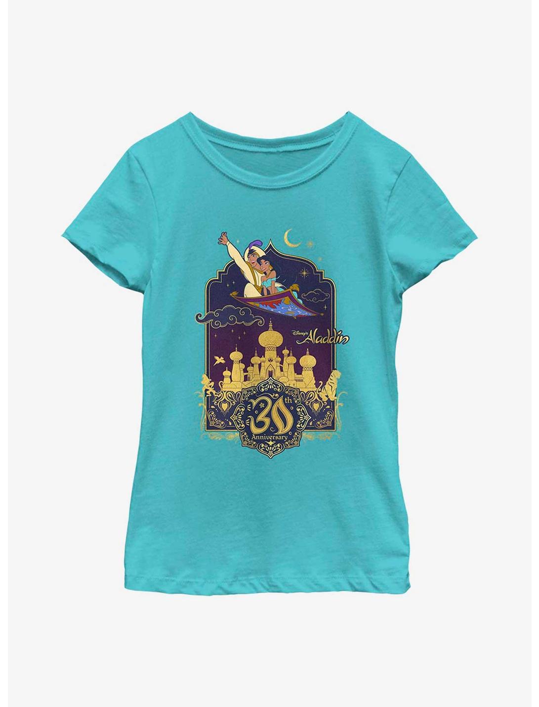 Disney Aladdin 30th Anniversary Aladdin & Jasmine Flying Carpet Youth Girls T-Shirt, TAHI BLUE, hi-res