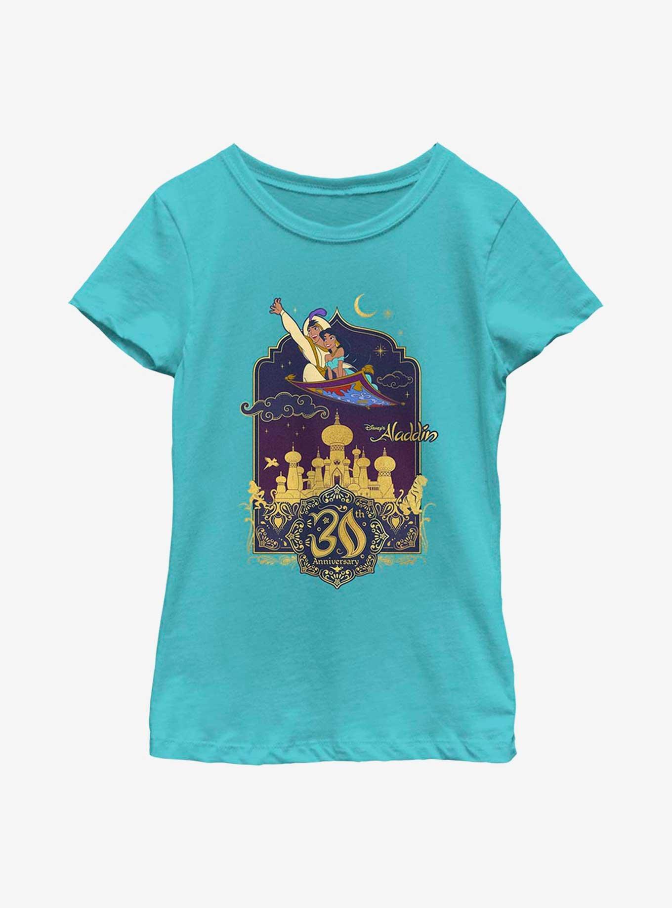 Disney Aladdin 30th Anniversary Aladdin & Jasmine Flying Carpet Youth Girls T-Shirt, TAHI BLUE, hi-res