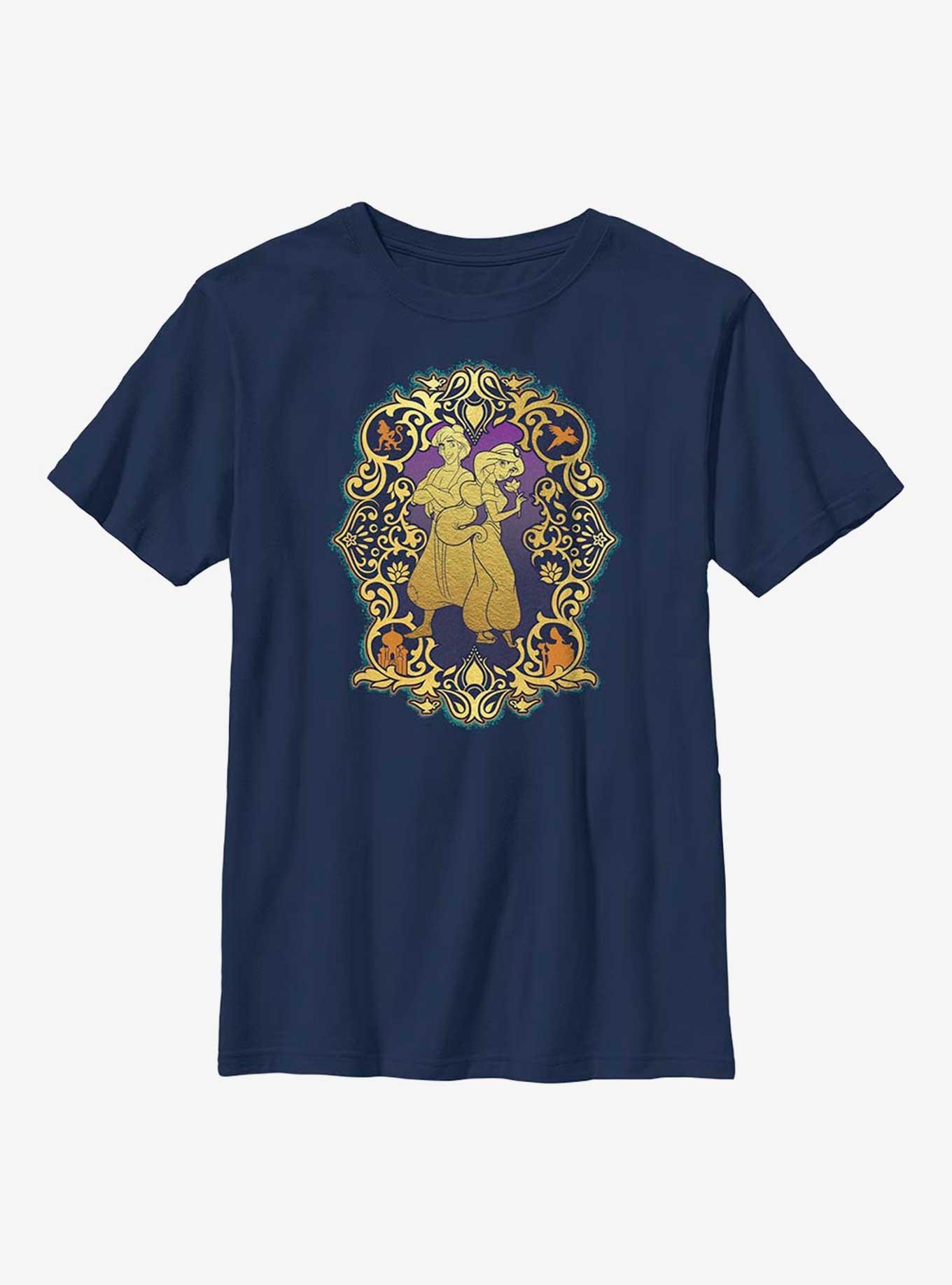 Disney Aladdin 30th Anniversary Aladdin & Jasmine Frame Youth T-Shirt, NAVY, hi-res