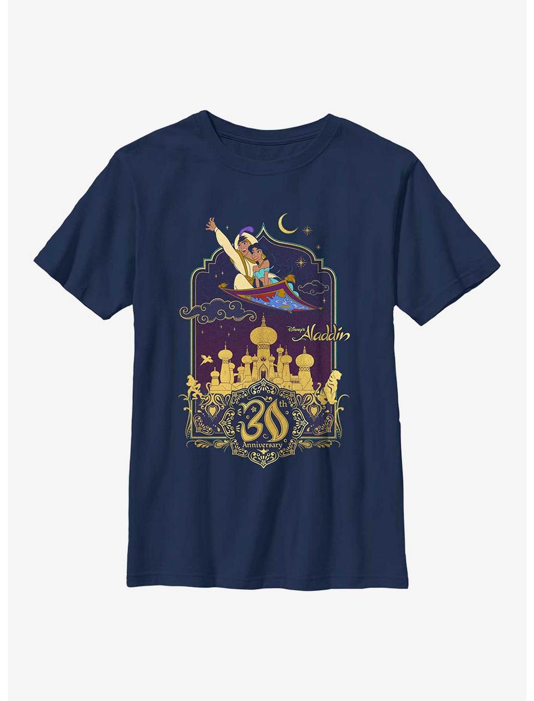 Disney Aladdin 30th Anniversary Aladdin & Jasmine Flying Carpet Youth T-Shirt, NAVY, hi-res