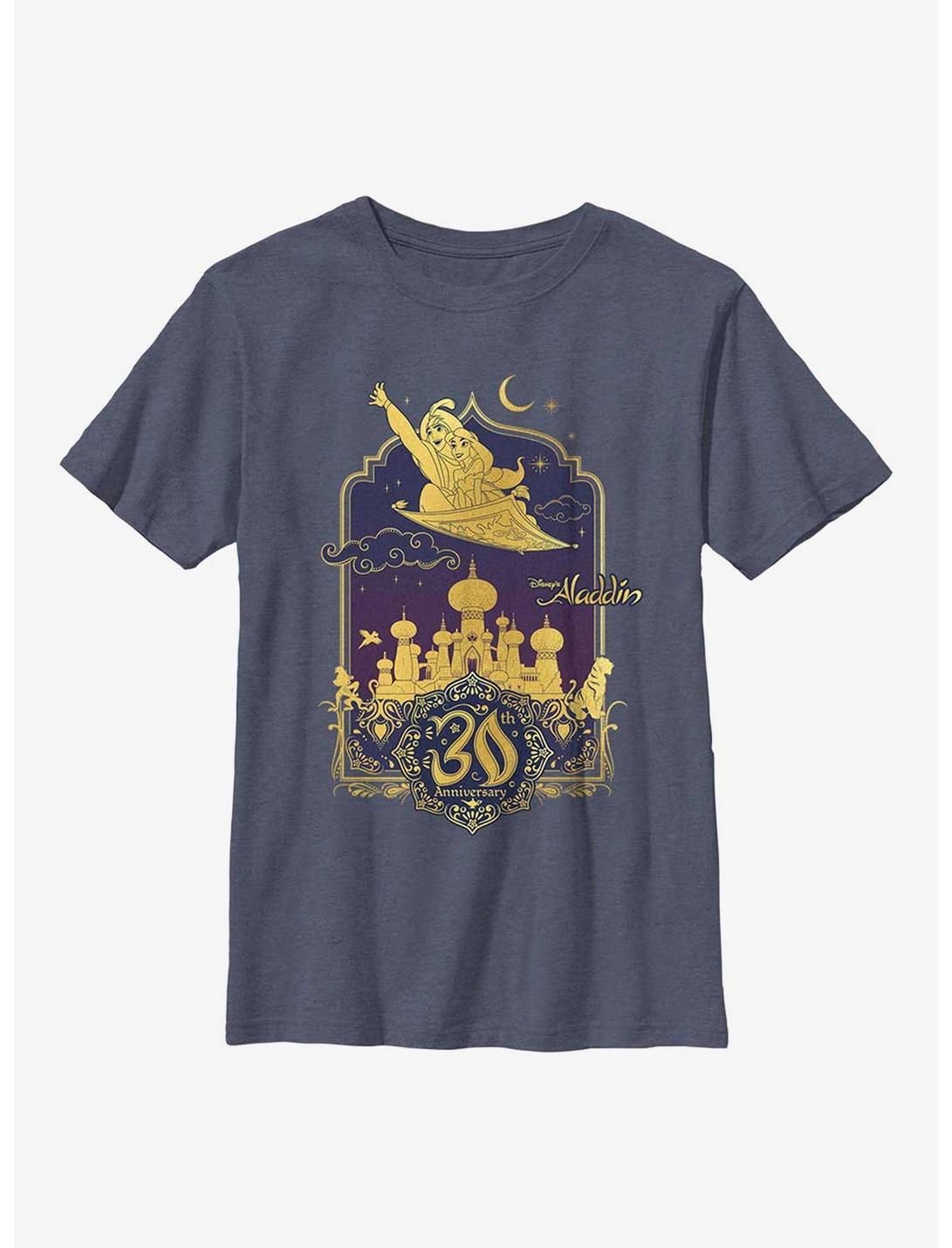 Disney Aladdin 30th Anniversary Aladdin & Jasmine Flying Carpet Youth T-Shirt, NAVY HTR, hi-res