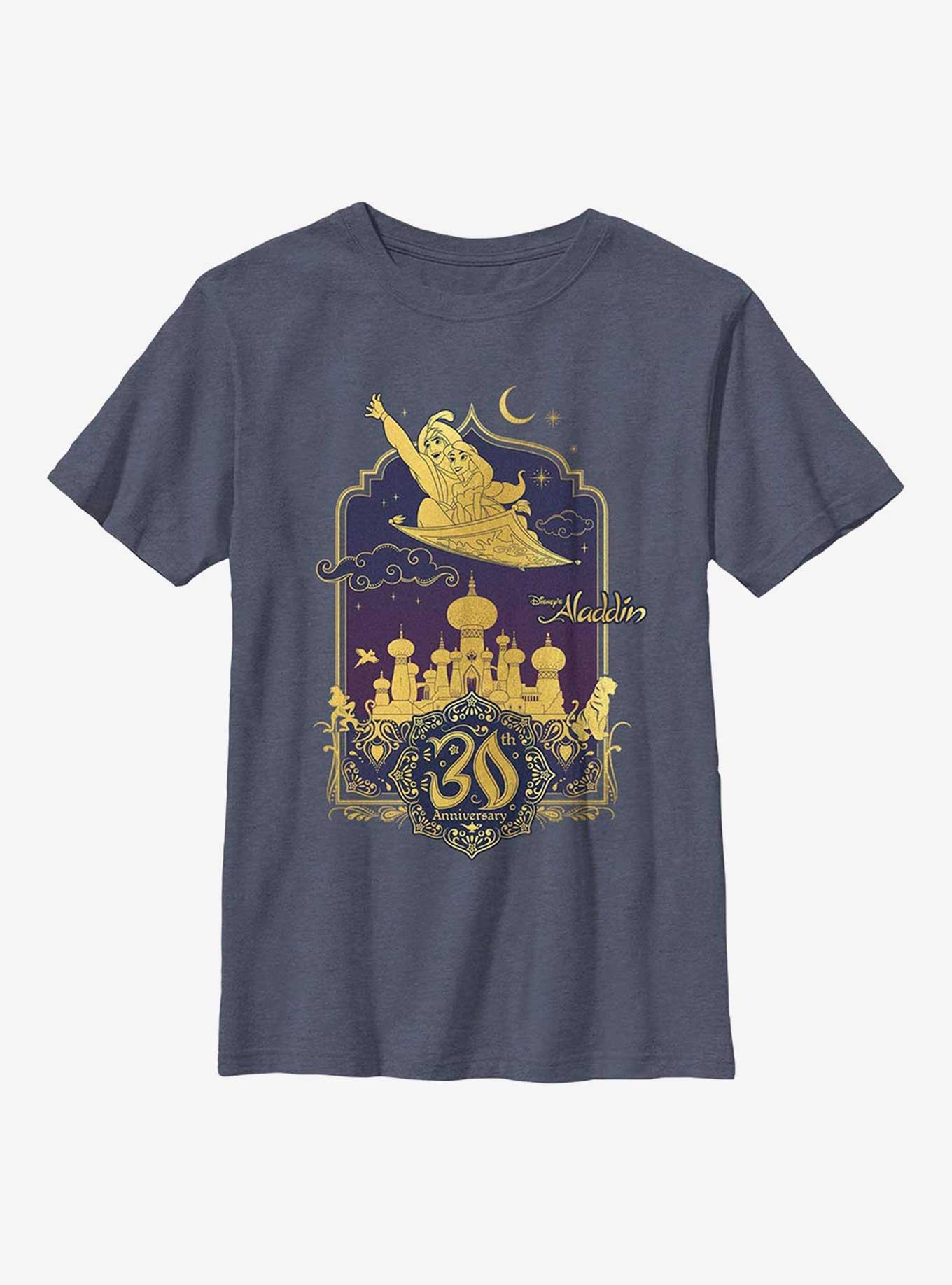 Disney Aladdin 30th Anniversary Aladdin & Jasmine Flying Carpet Youth T-Shirt, NAVY HTR, hi-res