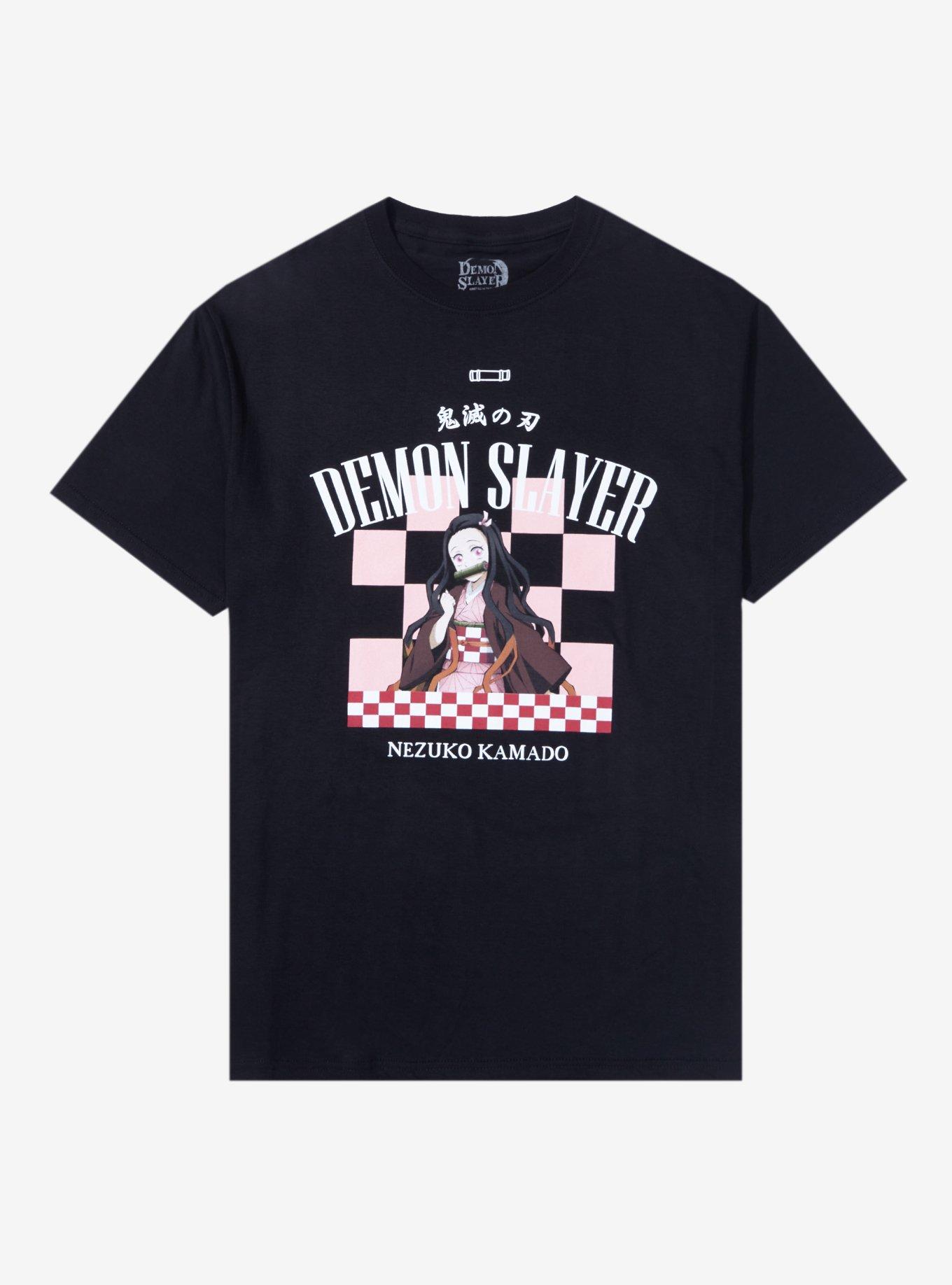 Demon Slayer: Kimetsu No Yaiba Nezuko Checkered Boyfriend Fit Girls T ...