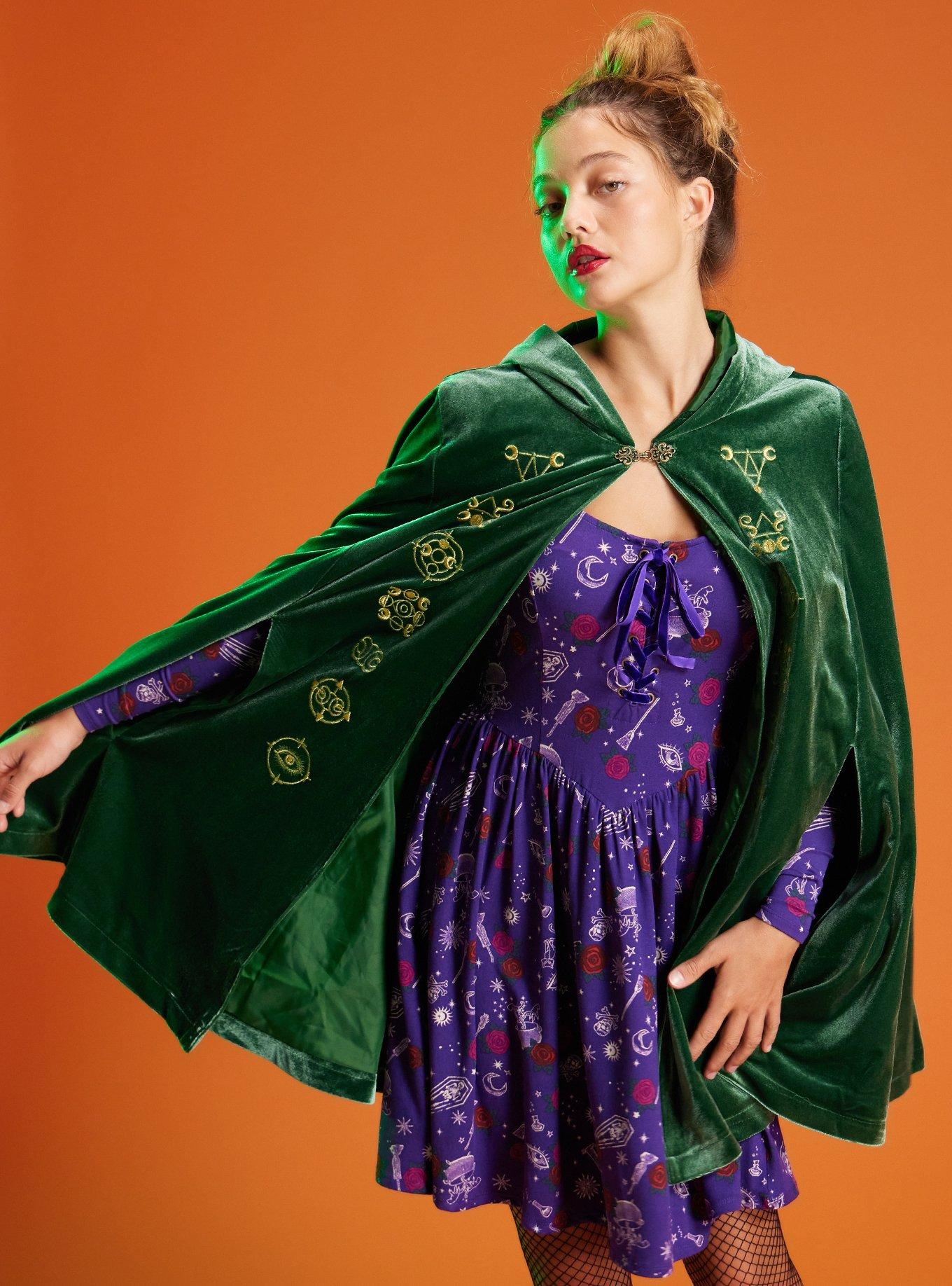 Her Universe Disney Hocus Pocus Winifred Velvet Hooded Cape, DARK GREEN, hi-res