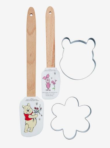 4 Piece Disney Winnie the Pooh Measuring Spoons Scraper Spatula Set Yellow  NEW