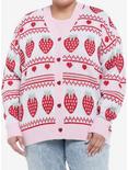 Strawberry Fair Isle Girls Oversized Cardigan Plus Size, PINK, hi-res