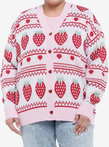 Strawberry Fair Isle Girls Oversized Cardigan Plus Size | Hot Topic