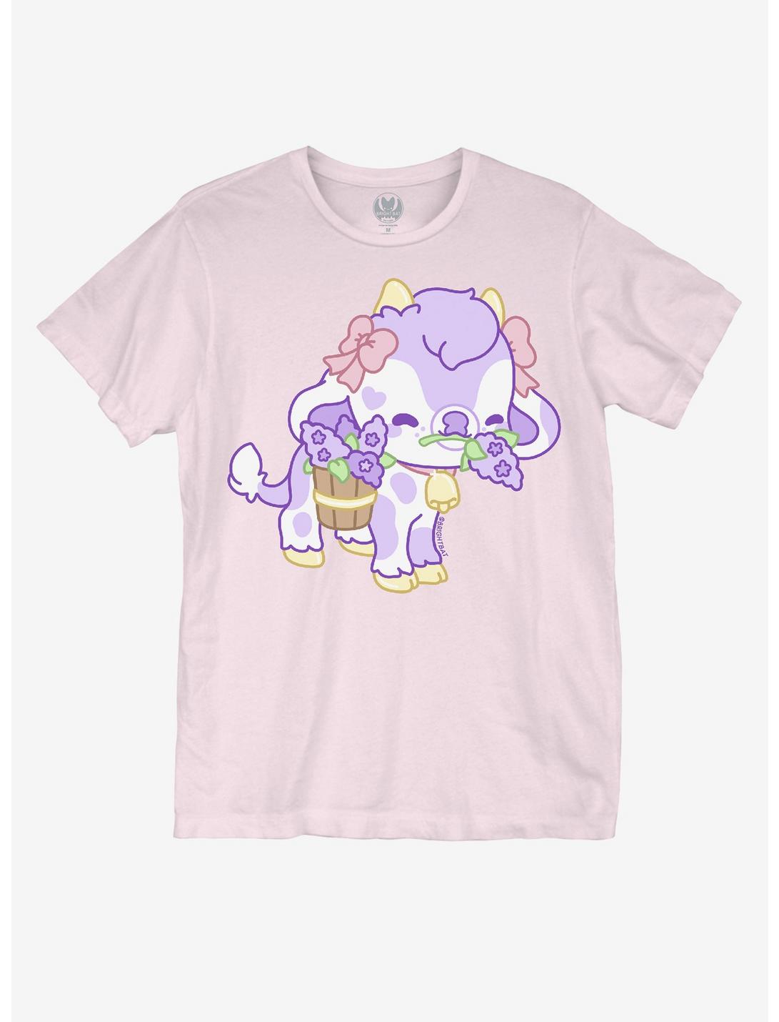 Lavender Cow Boyfriend Fit Girls T-Shirt By Bright Bat Design, MULTI, hi-res