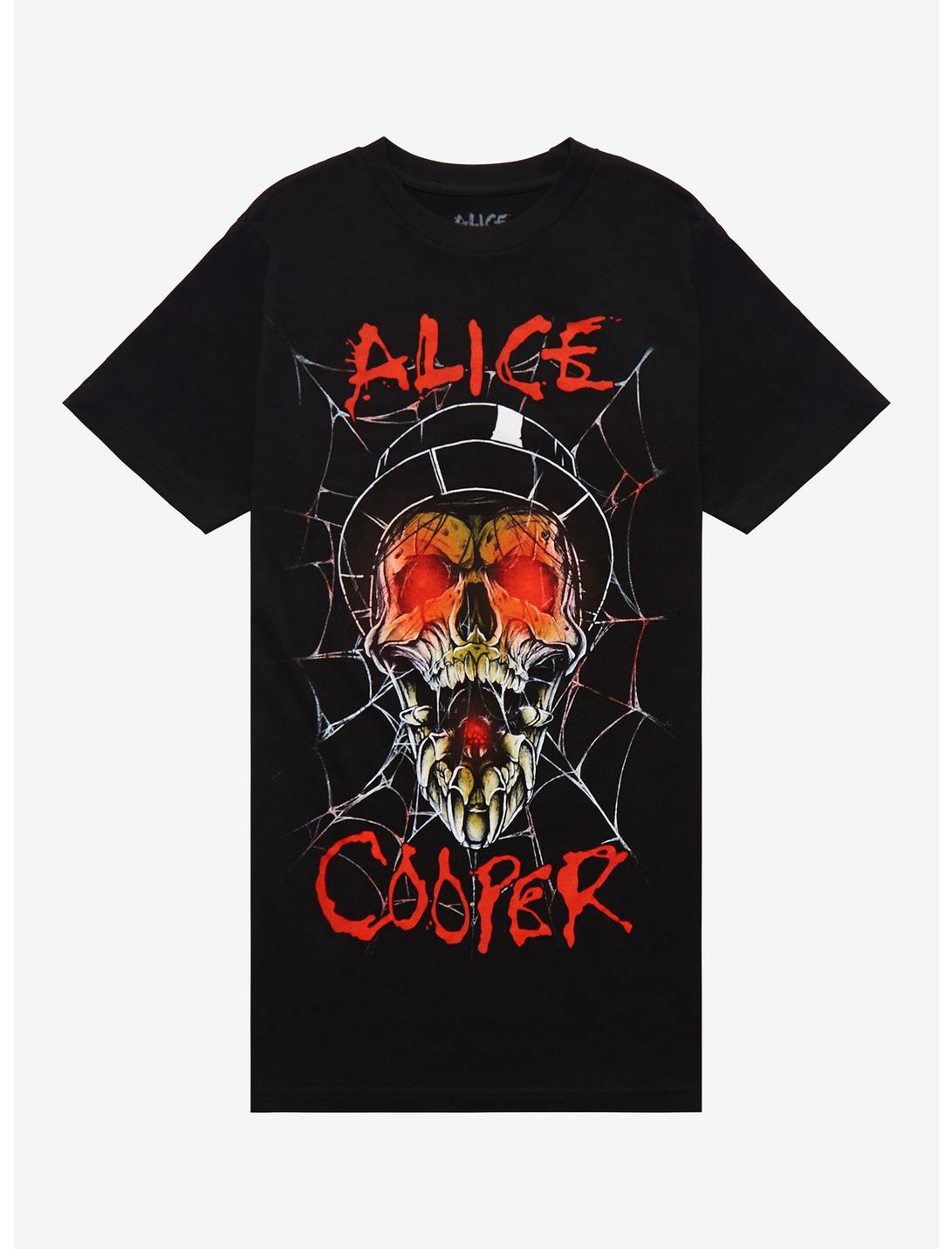 Alice Cooper Spider Web Skull Boyfriend Fit Girls T-Shirt, BLACK, hi-res