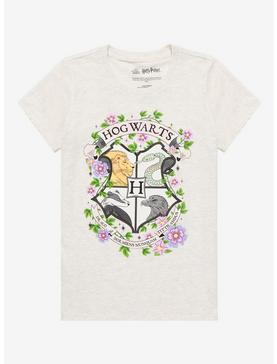 Harry Potter Hogwarts Mascots Floral Crest Boyfriend Fit Girls T-Shirt, , hi-res