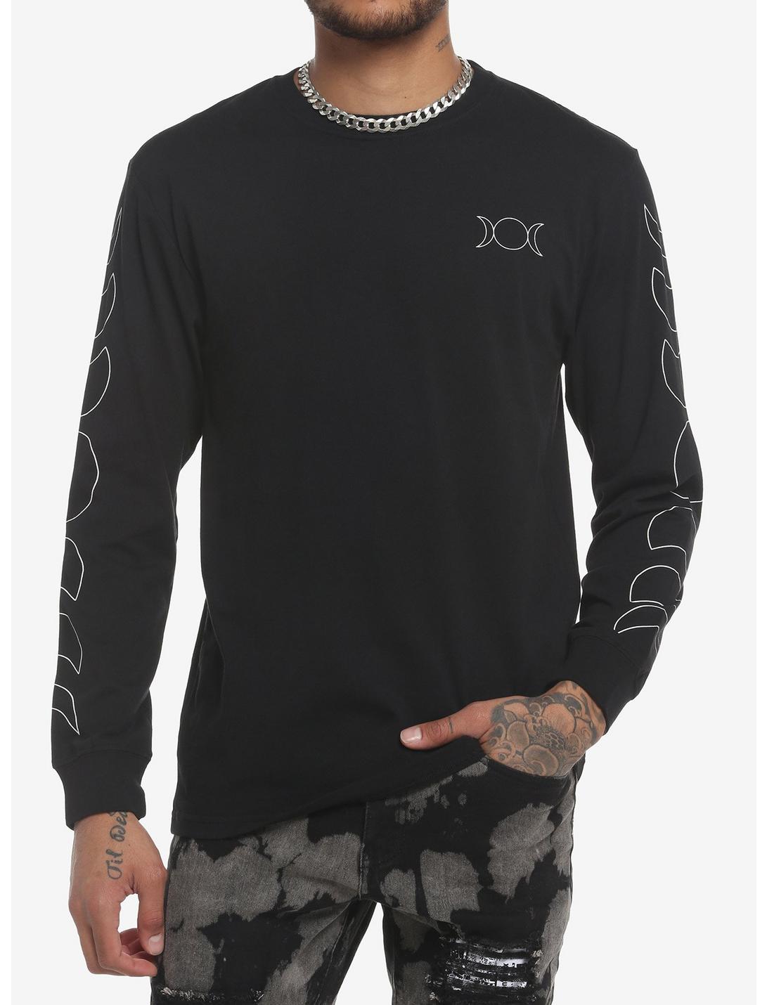 Moon Phases Outline Long-Sleeve T-Shirt, BLACK, hi-res