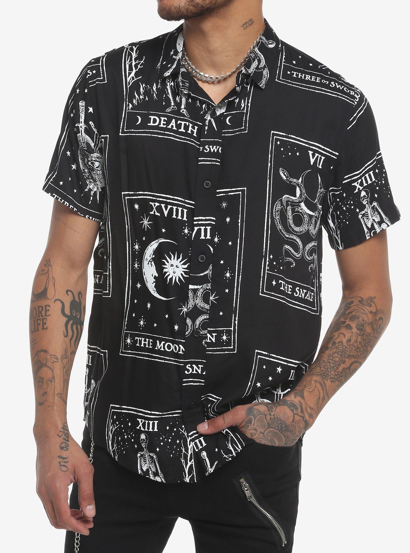 Tarot Card Woven Button-Up, BLACK, hi-res