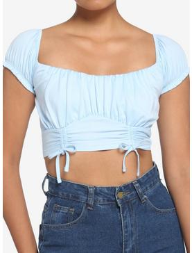 Light Blue Double Ruched Girls Crop Top, , hi-res